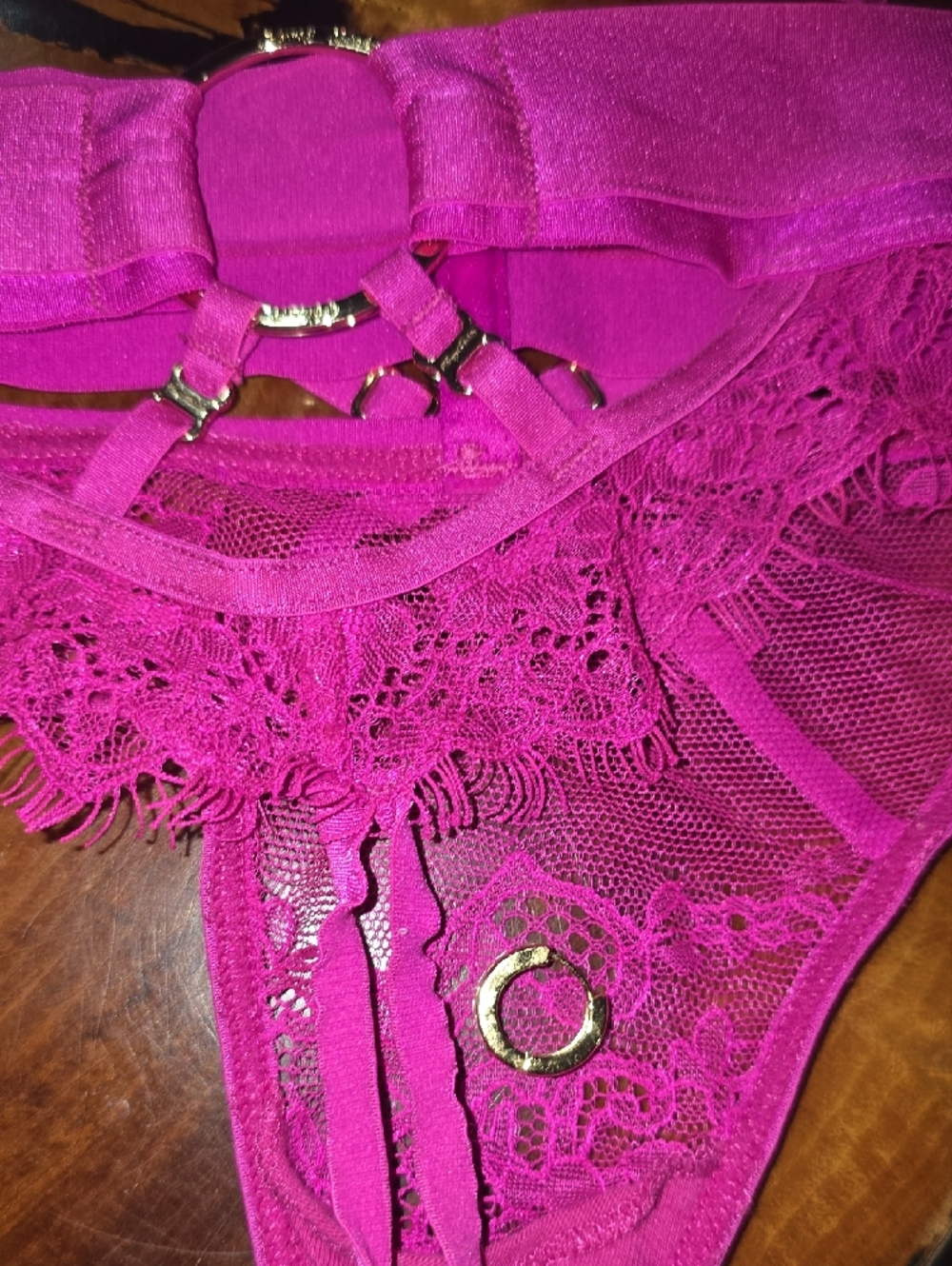 Hot Pink Lace Trim Bodysuit with Garter Straps Its use 3 Little damage - Picture 12 of 14
